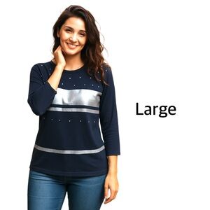 Vintage GAP Navy Metallic Colorblock Top Size Medium 3/4 Sleeve 100% Cotton